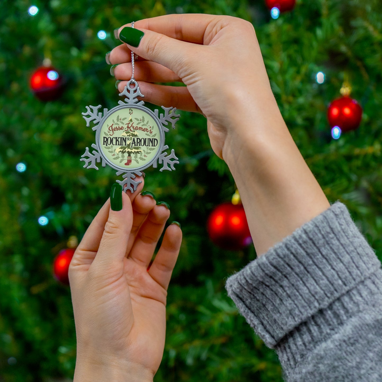 Rockin' Around Pewter Snowflake Ornament